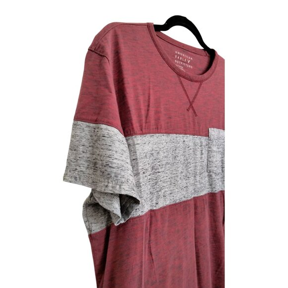 American Eagle Outfitters T-Shirt XXL Mens Red Gray Colorblock Casual Crewneck - Picture 4 of 9